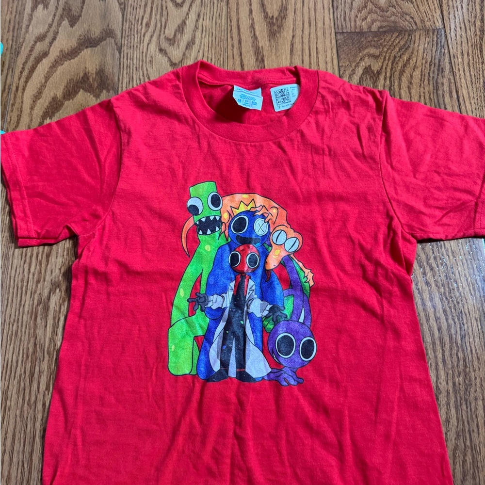 Red Graphic T-Shirt with Colorful Characters